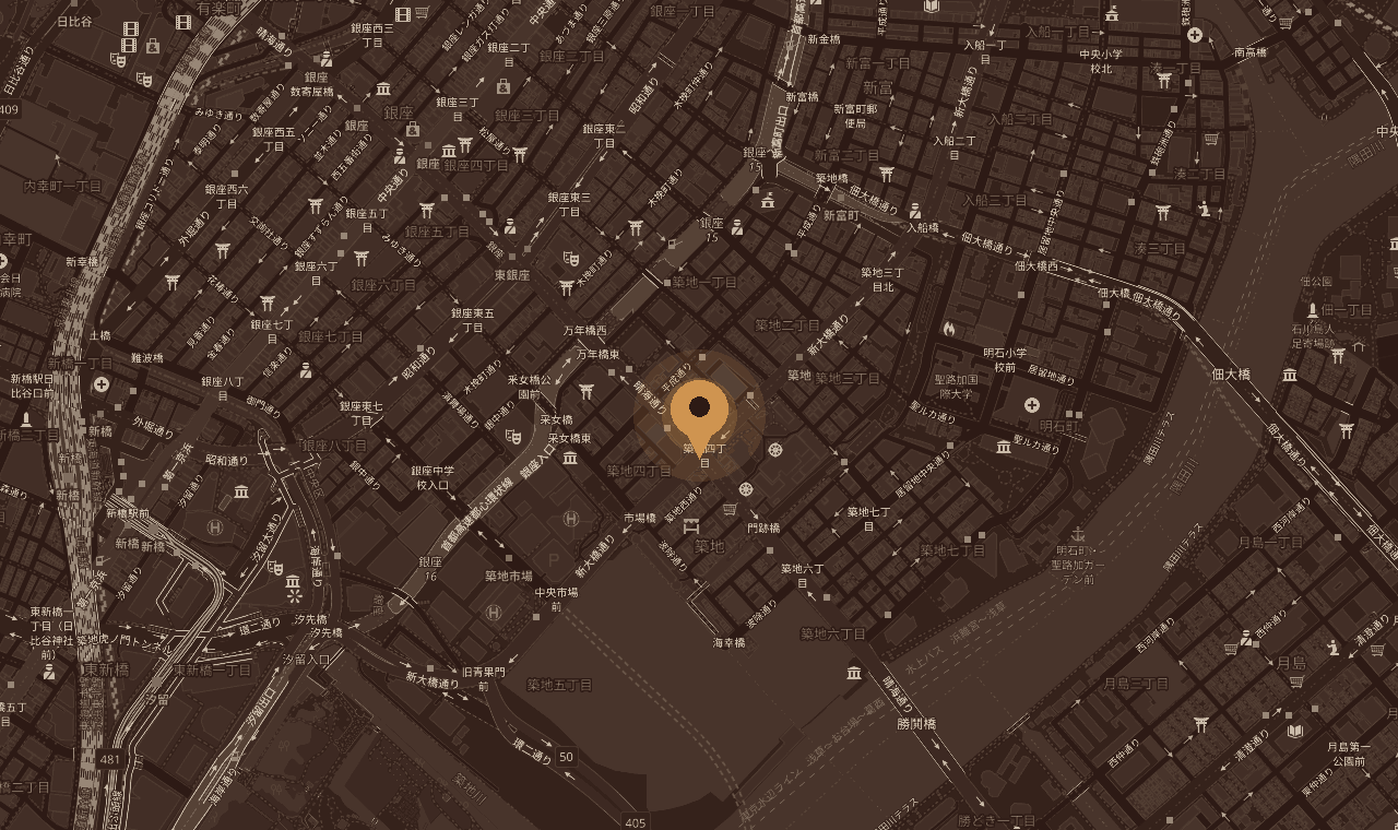 地図: 中央区築地2-12-6 SK東銀座ビル1F